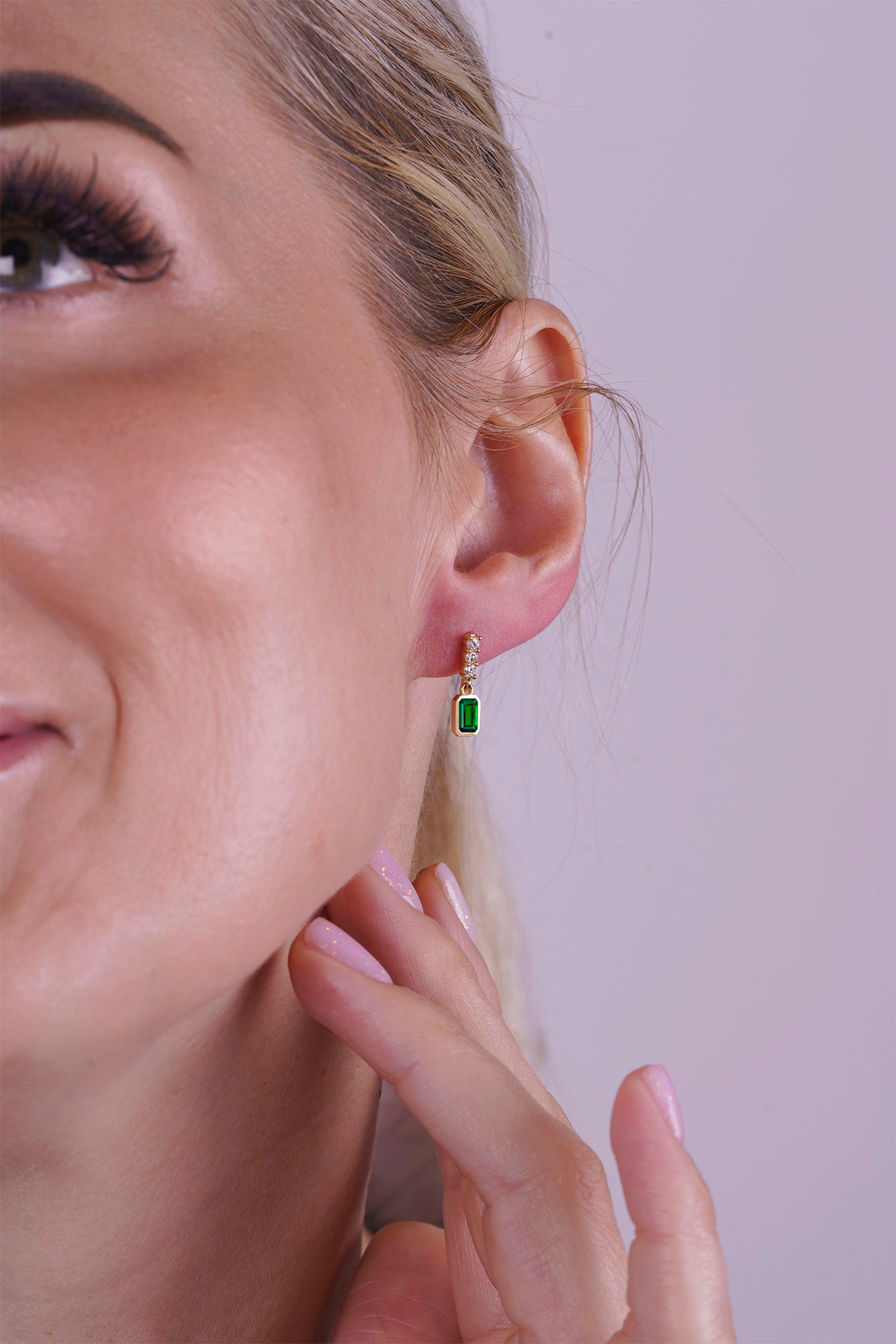 14K Gold Emerald Rectangular Earrings