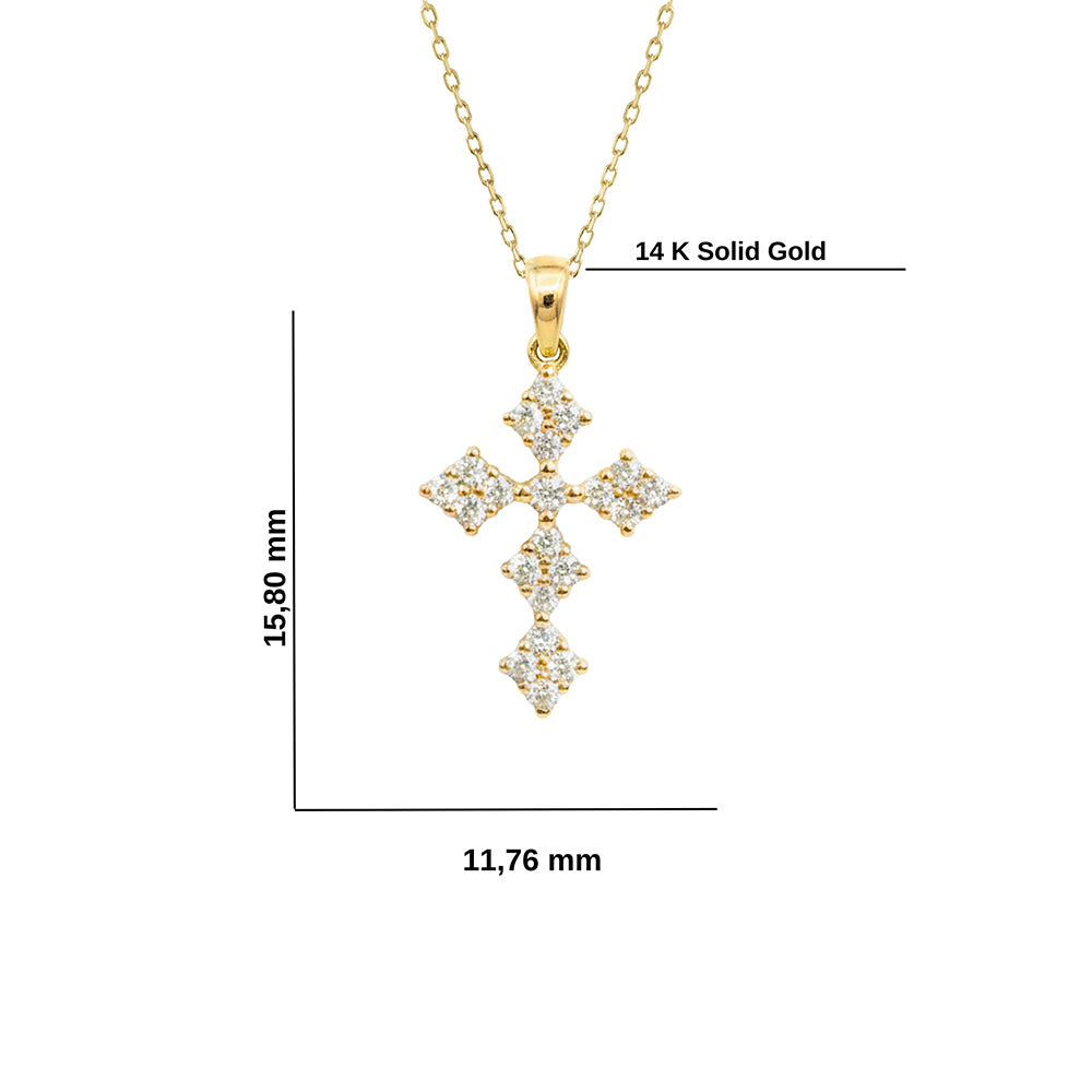 14K Gold Diamond Cross Necklace / Dainty Christian Cross Pendant