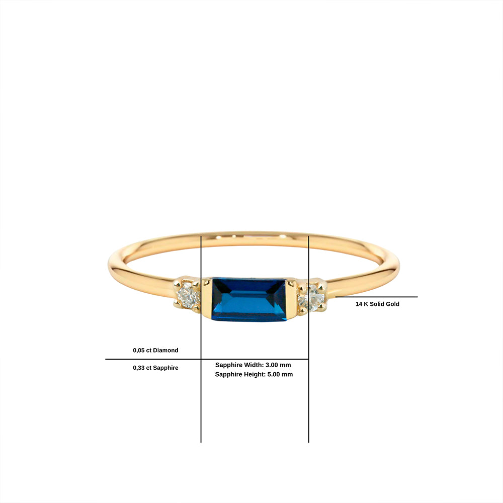 14K Gold Baguette Sapphire Ring