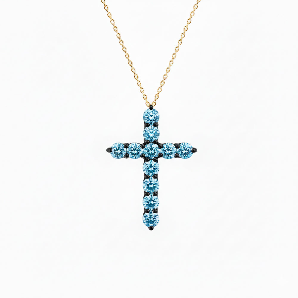 Aquamarine Cross Necklace / Christian Faith Jewelry