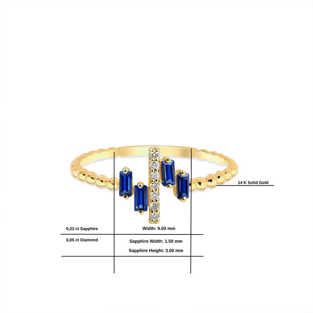 14K Solid Gold Diamond Sapphire Statement Ring