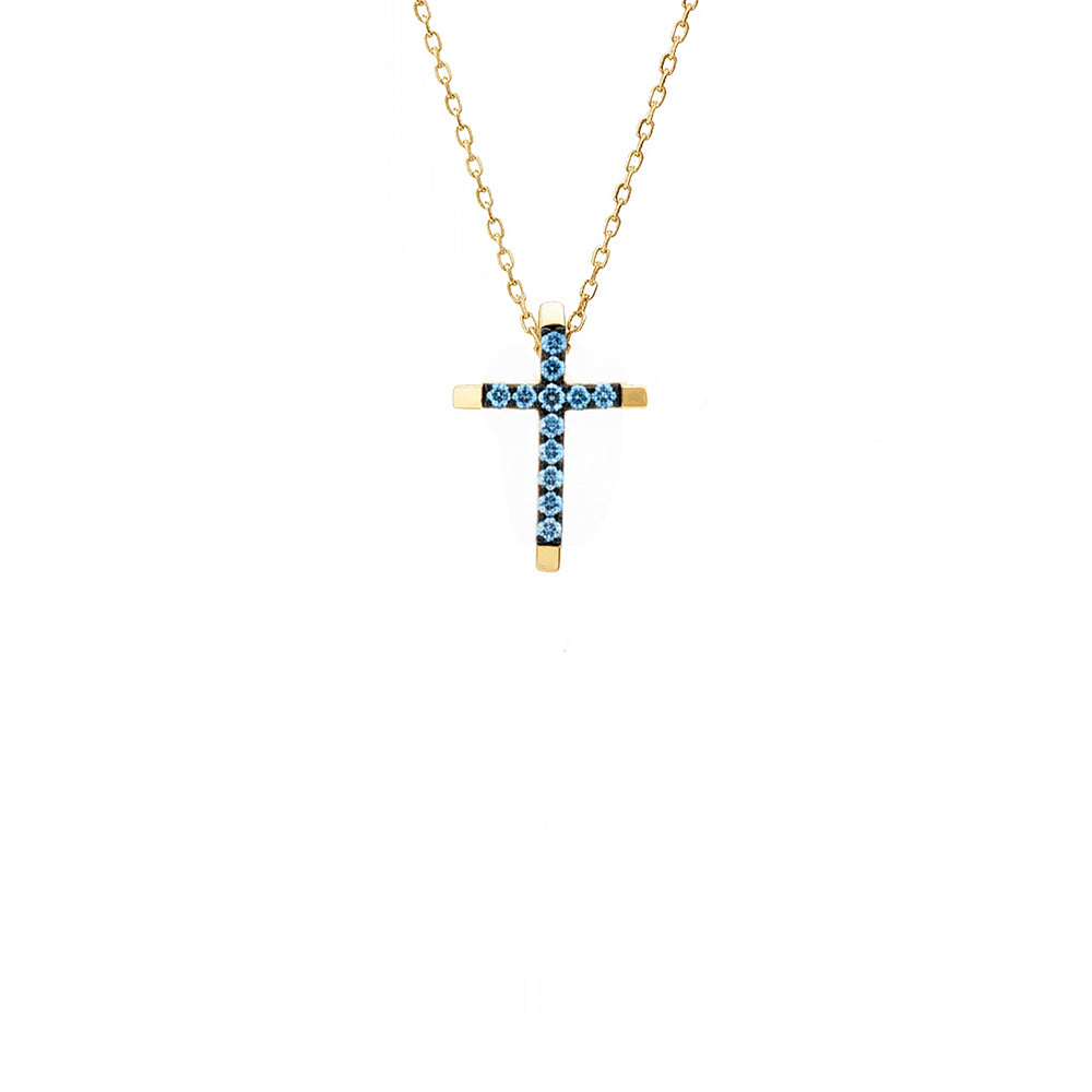 Minimalist Gold Aquamarine Cross Necklace