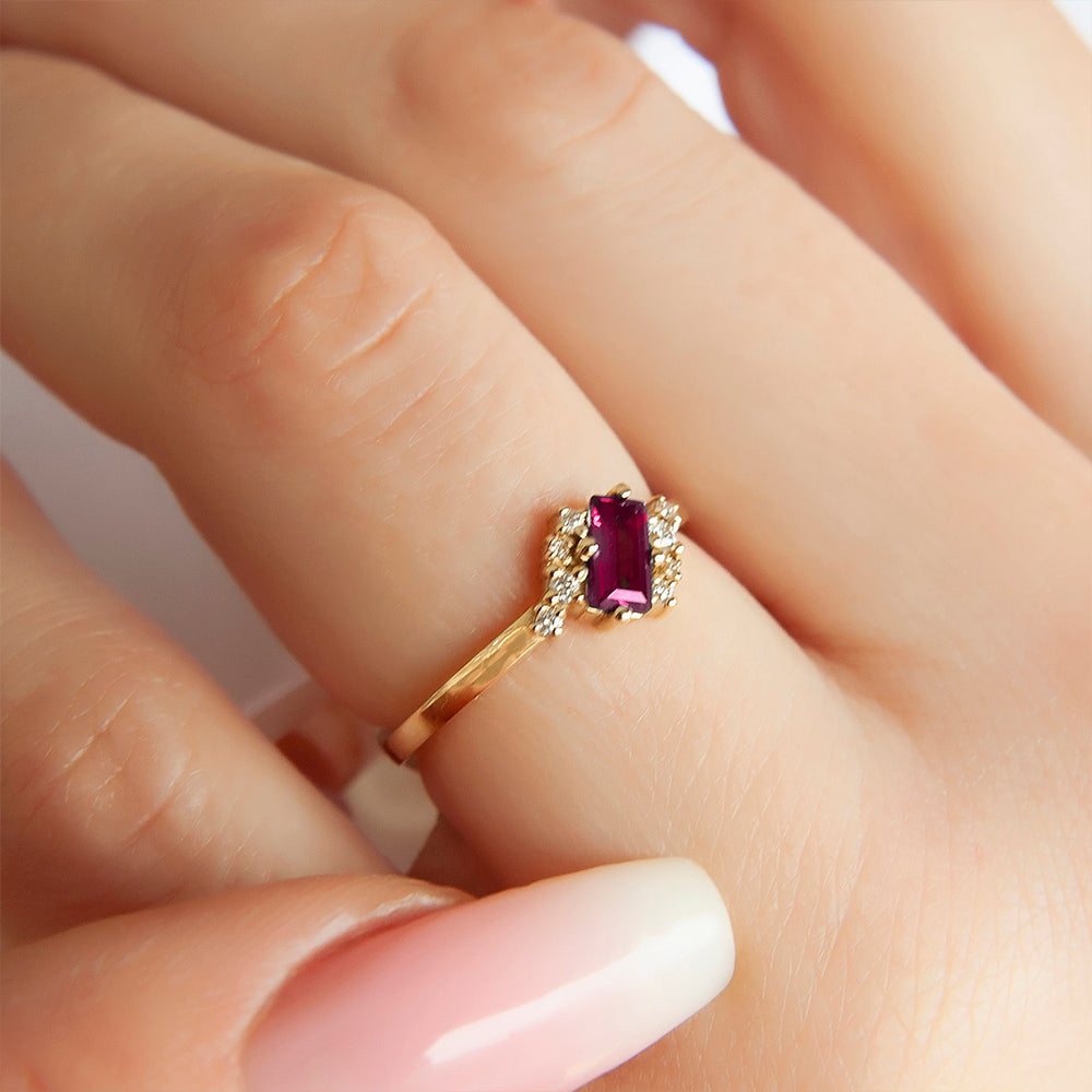 14K Gold Baguette Ruby Ring / Ruby Engagement Ring