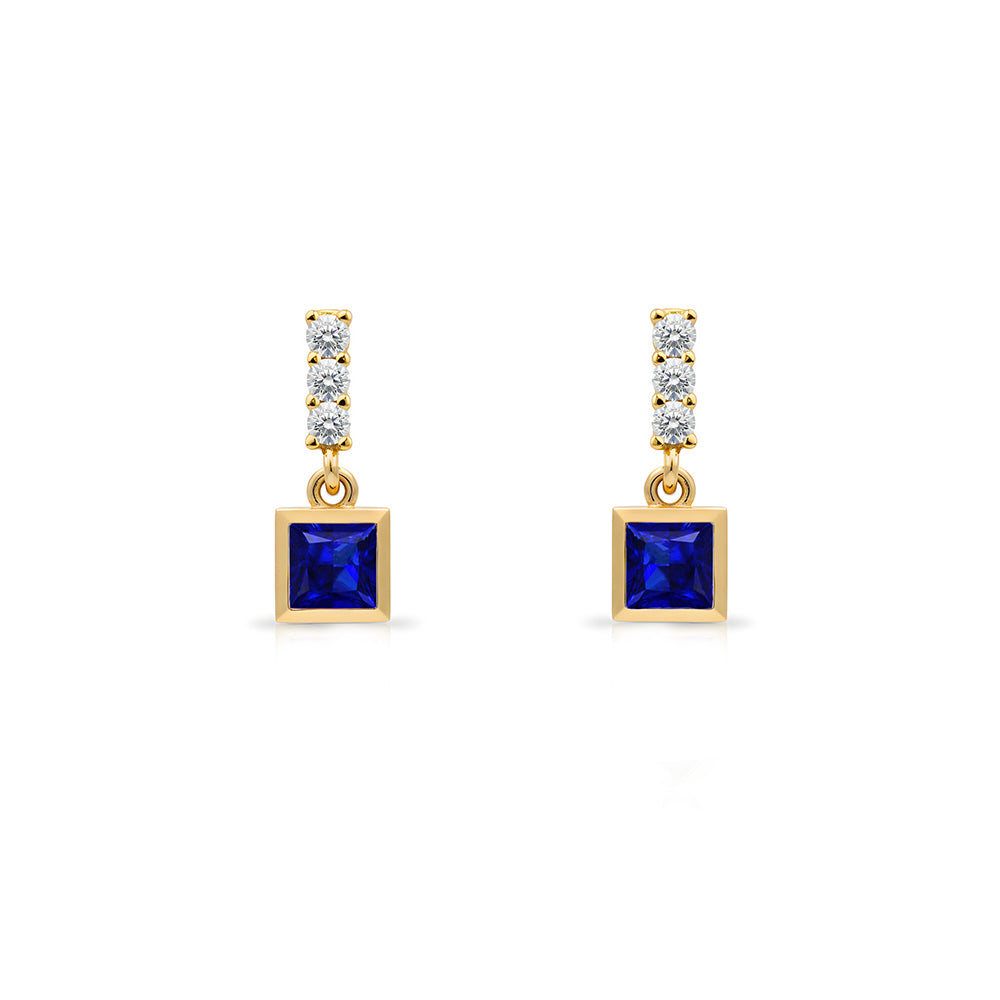 14K Gold Sapphire Square Earrings