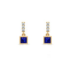14K Gold Sapphire Square Earrings