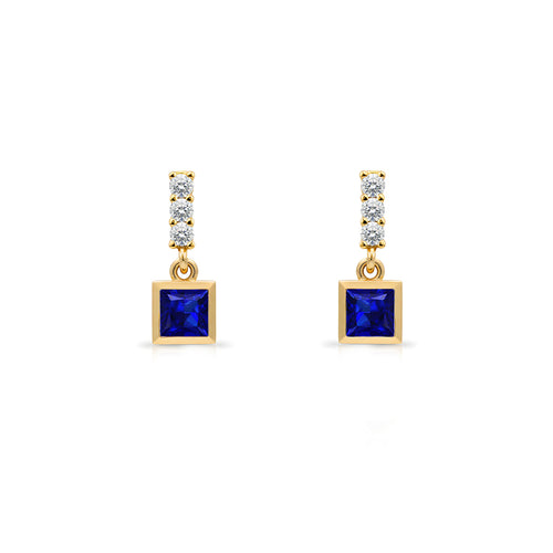 14K Gold Sapphire Square Earrings