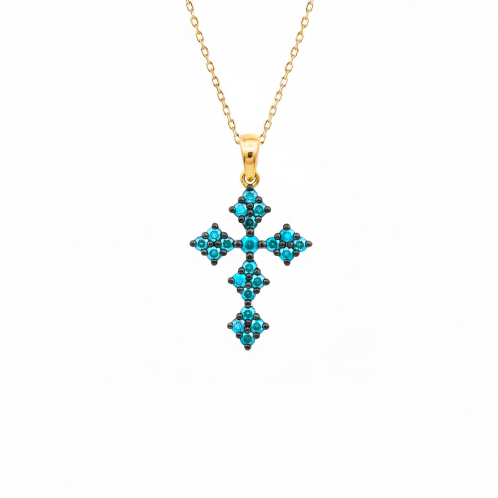 Natural Aquamarine Cross Pendant Necklace