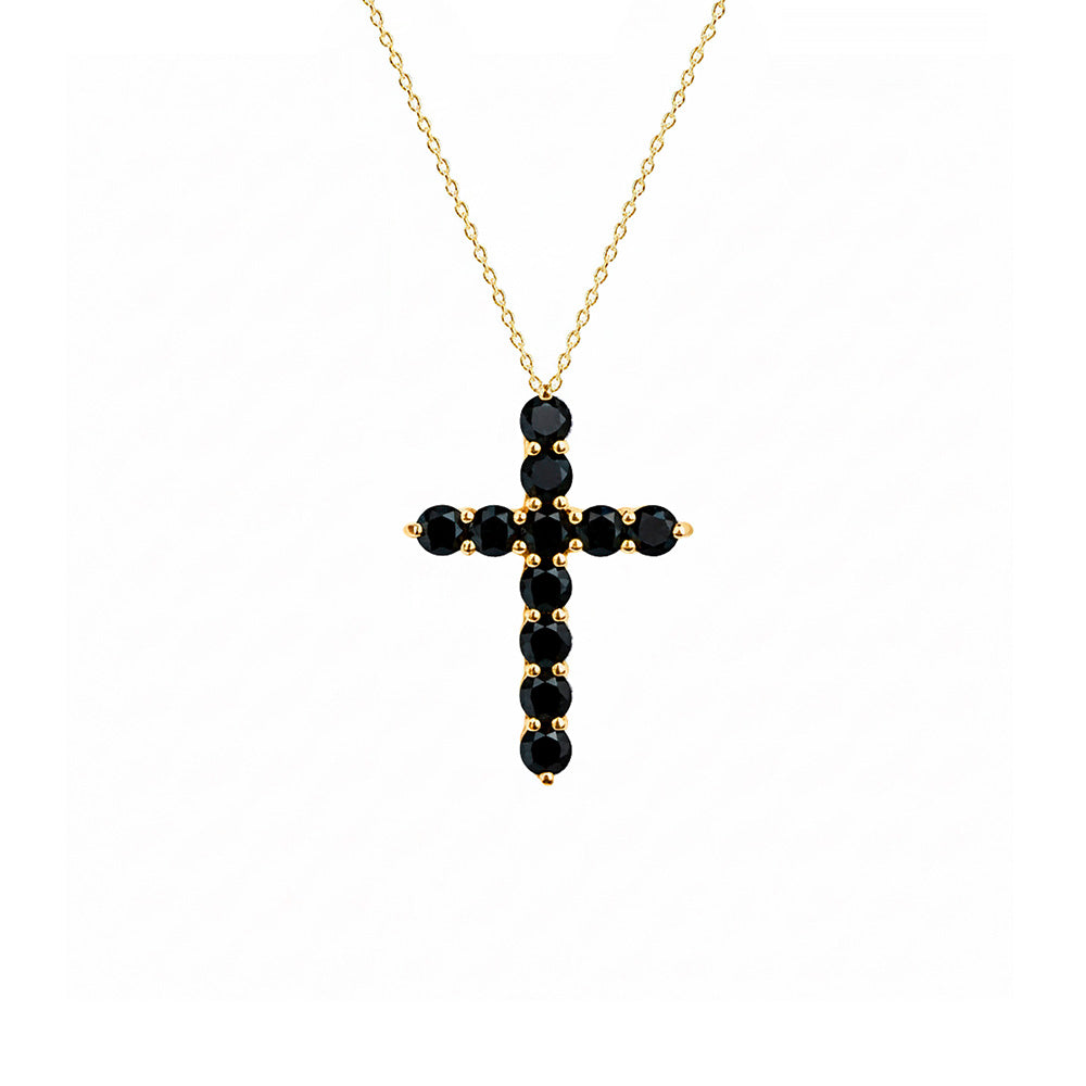 14K Gold Black Diamond Cross Pendant