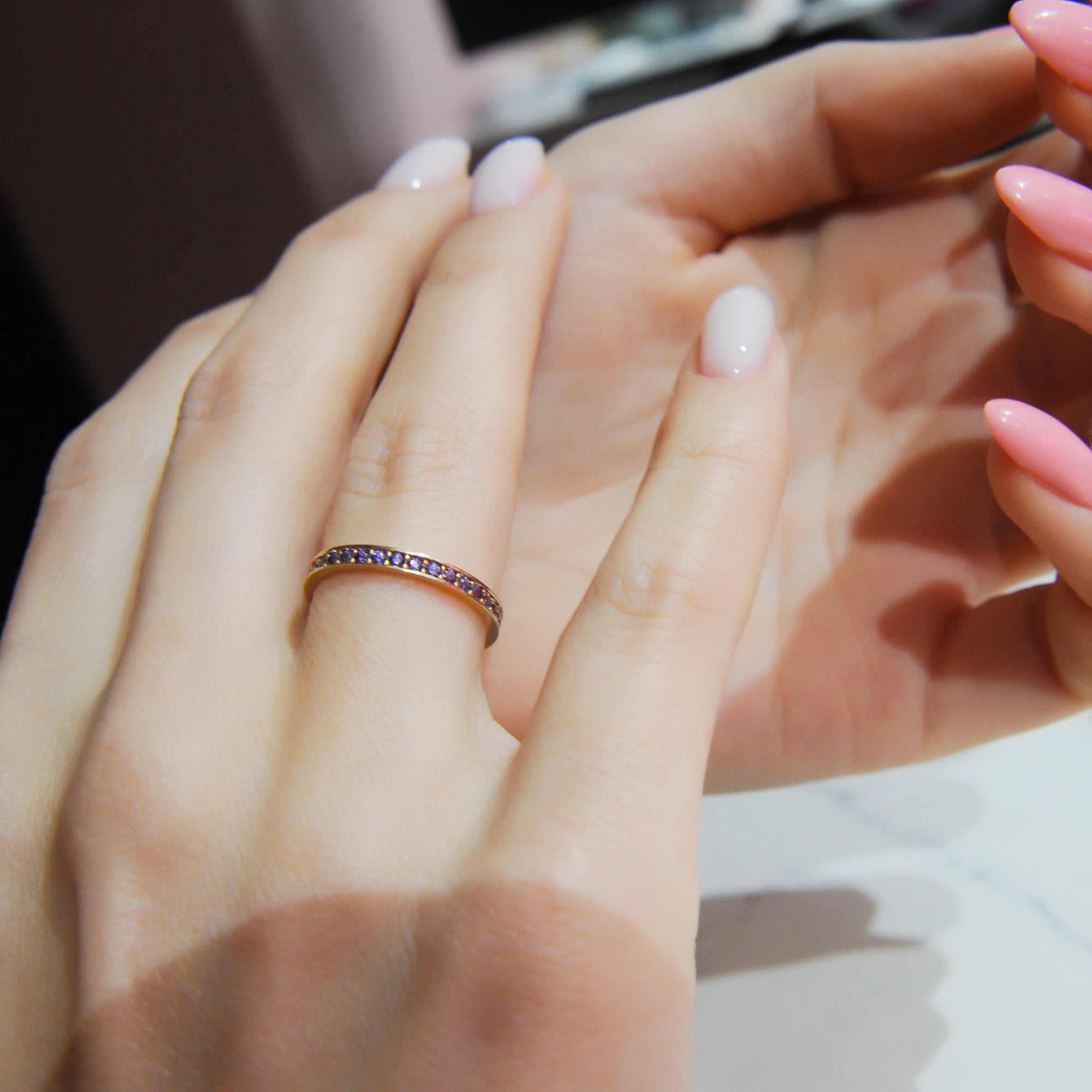 14K Solid Gold Purple Eternity Ring