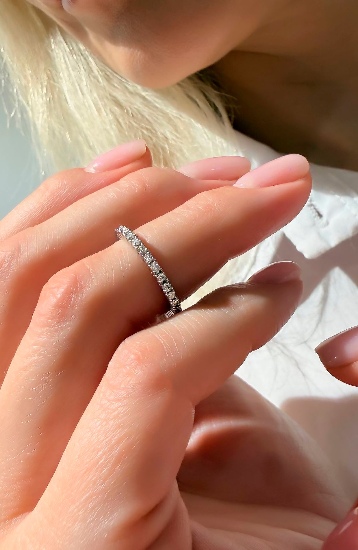 14K Solid Gold Diamond Eternity Ring / Thin Pave Wedding Band