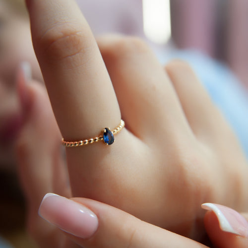 14K Solid Gold Pear Cut Sapphire Ring