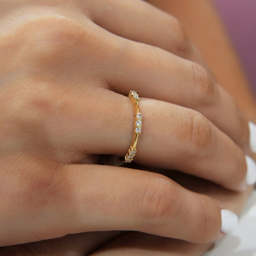 14K Solid Gold Petite Diamond Distance Band