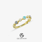 14K Gold Multi Evil Eye Ring