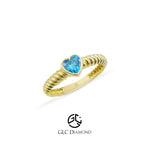 14K Solid Gold Heart Ring with Blue Stone