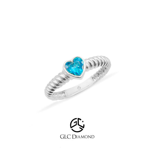 14K Solid Gold Heart Ring with Blue Stone