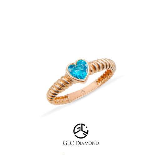 14K Solid Gold Heart Ring with Blue Stone