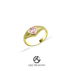 14K Yellow Gold Pink Heart Signet Ring