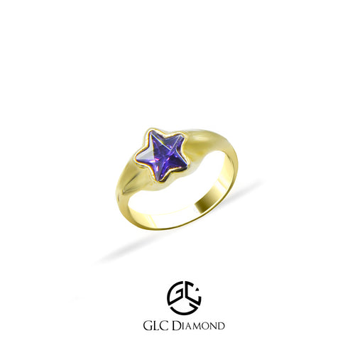 14K Solid Amethyst Gold Star Ring