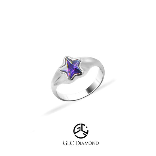 14K Solid Amethyst Gold Star Ring