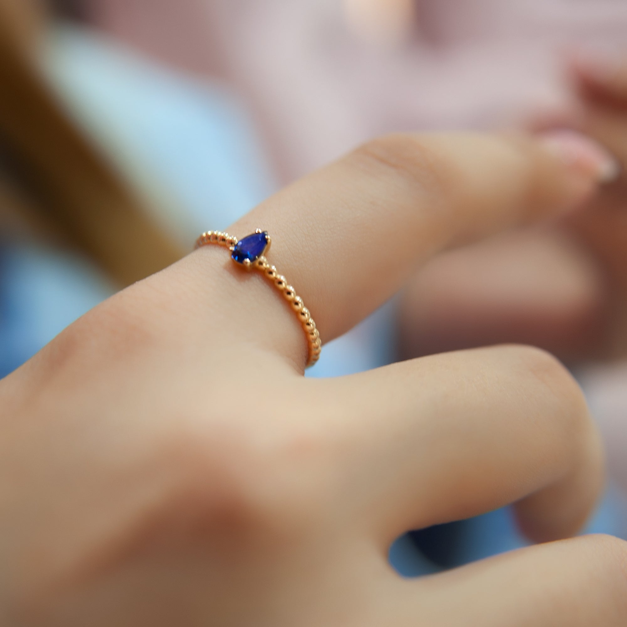 14K Solid Gold Pear Cut Sapphire Ring