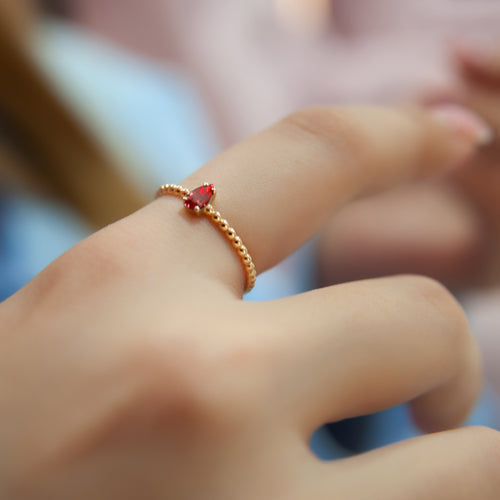 14K Solid Gold Pear Cut Natural Diamond Ruby Ring