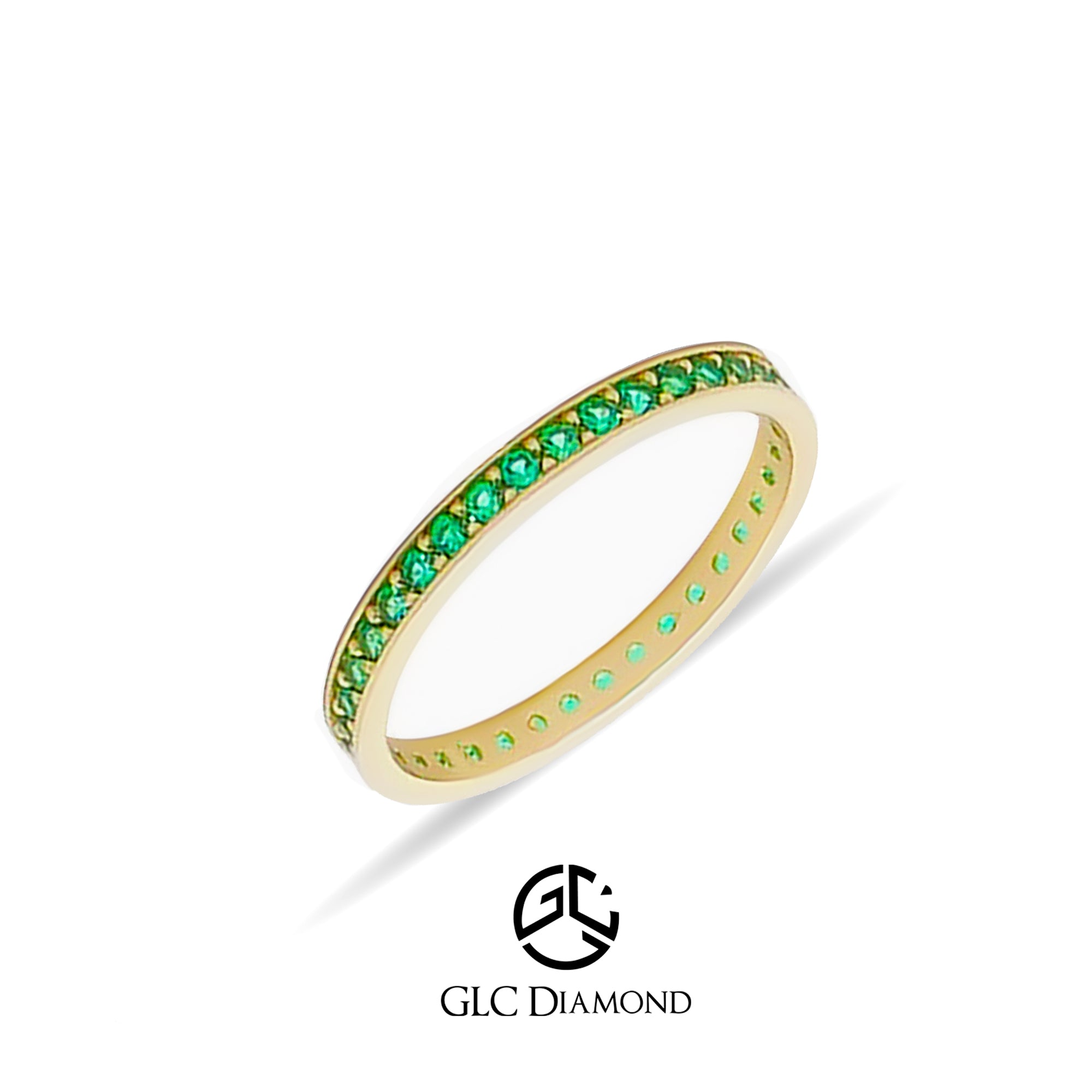 14K Solid Gold Wedding Band, Green Stone Eternity Ring