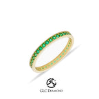 14K Solid Gold Wedding Band, Green Stone Eternity Ring