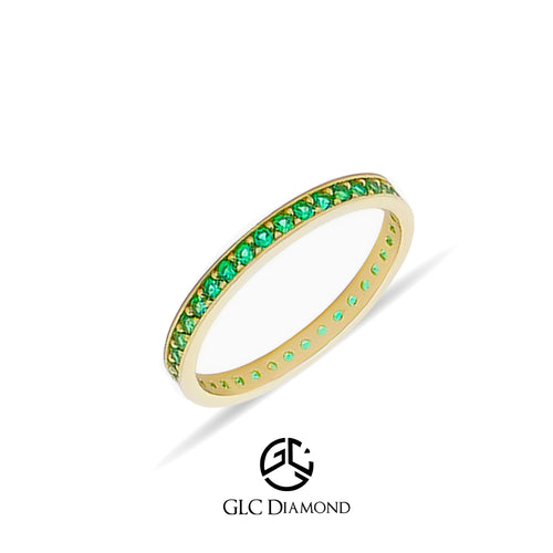 14K Solid Gold Wedding Band, Green Stone Eternity Ring