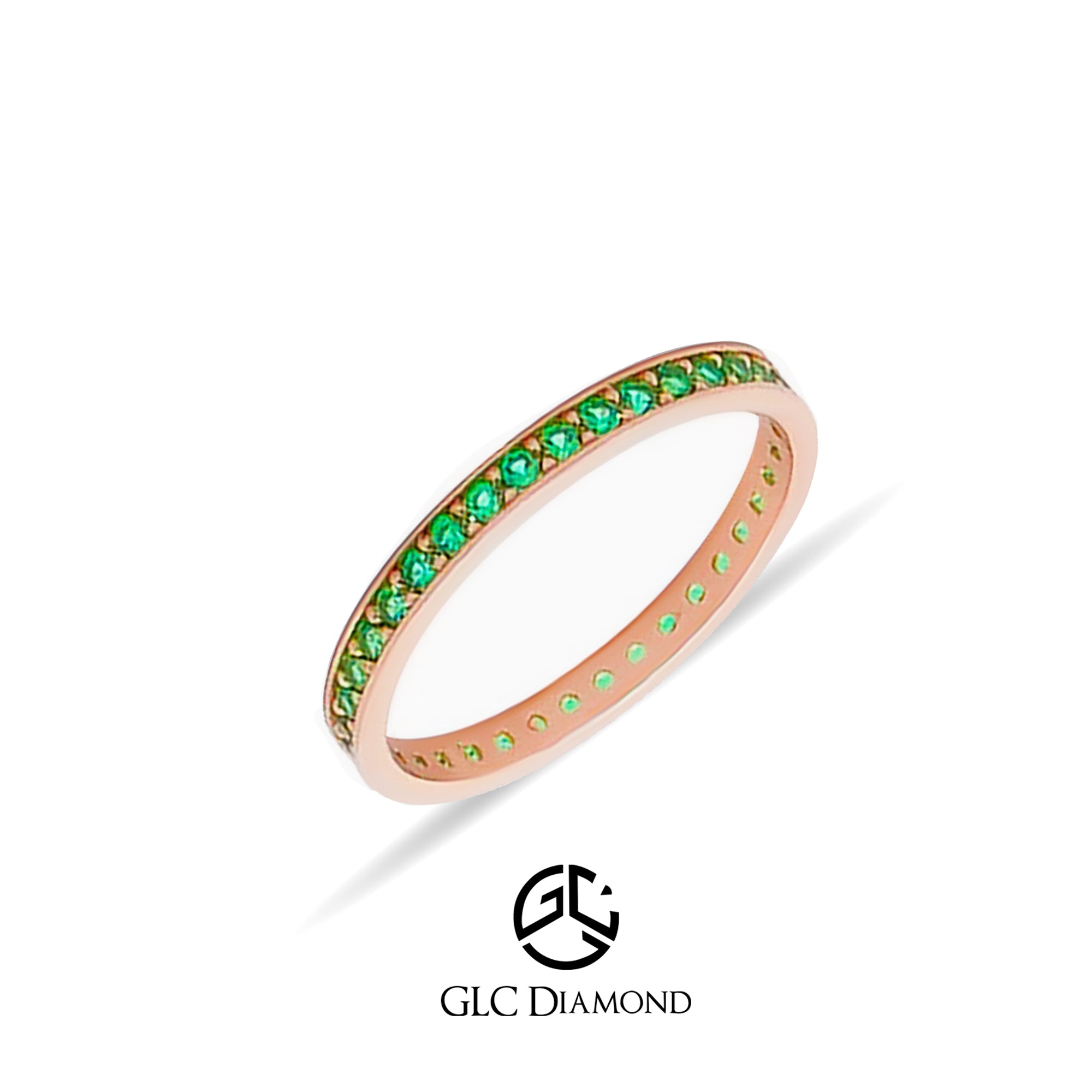 14K Solid Gold Wedding Band, Green Stone Eternity Ring