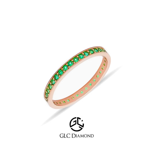 14K Solid Gold Wedding Band, Green Stone Eternity Ring