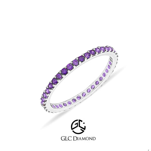 Purple Eternity Ring, 14K Solid Gold Wedding Band