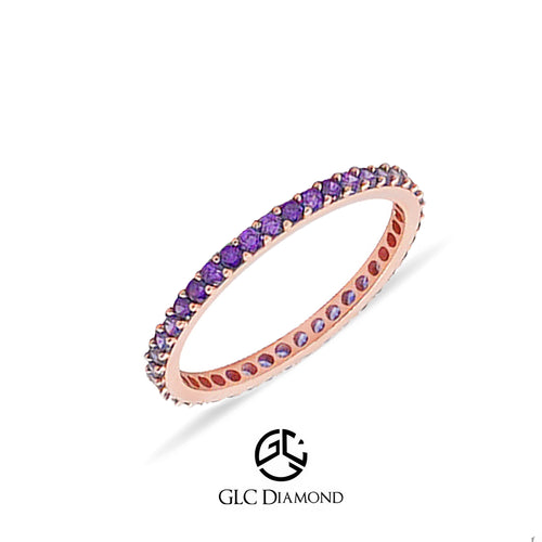 Purple Eternity Ring, 14K Solid Gold Wedding Band