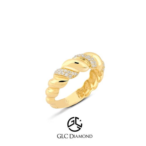 14K Gold Twist Band Diamond Ring