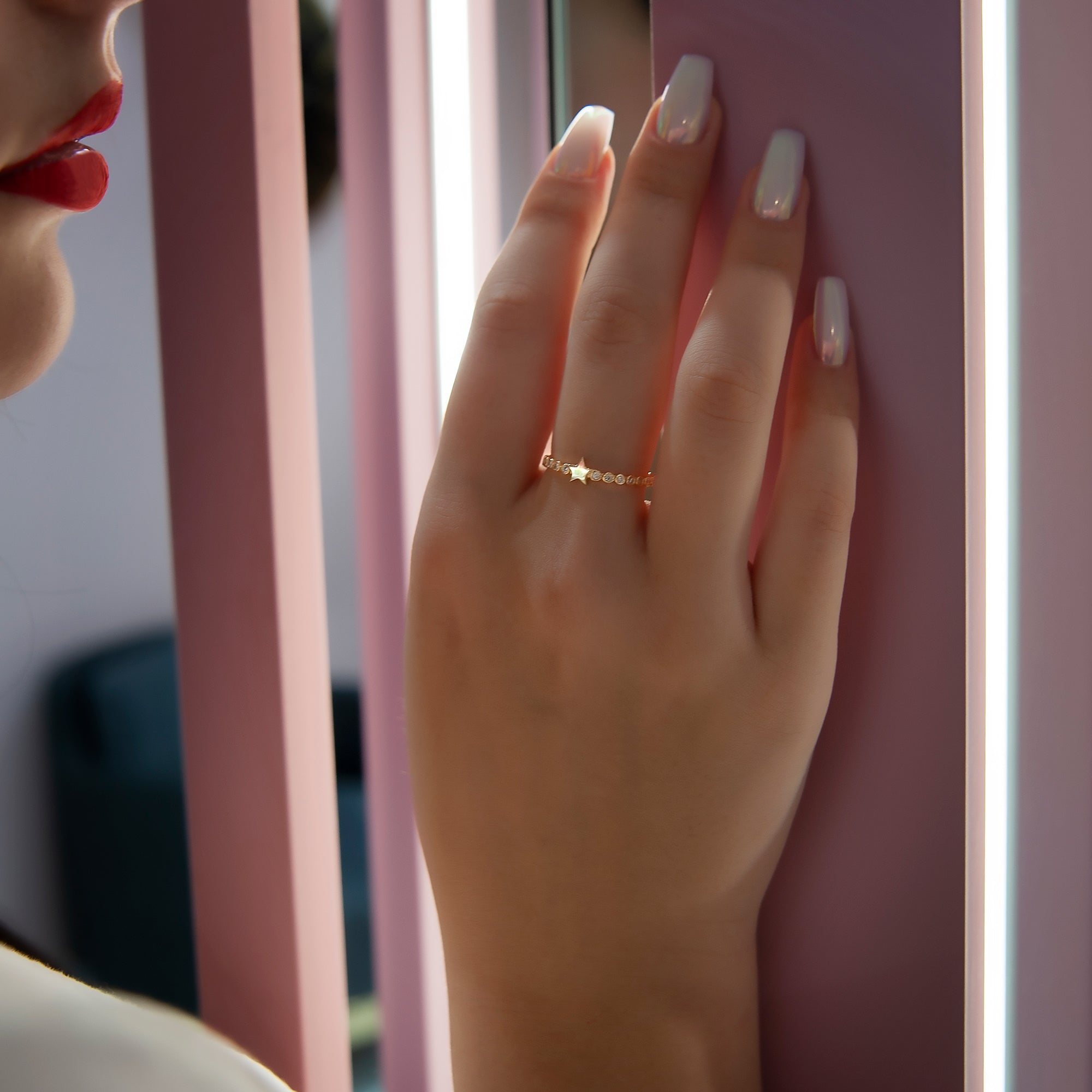 14K Solid Gold Diamond Star Ring