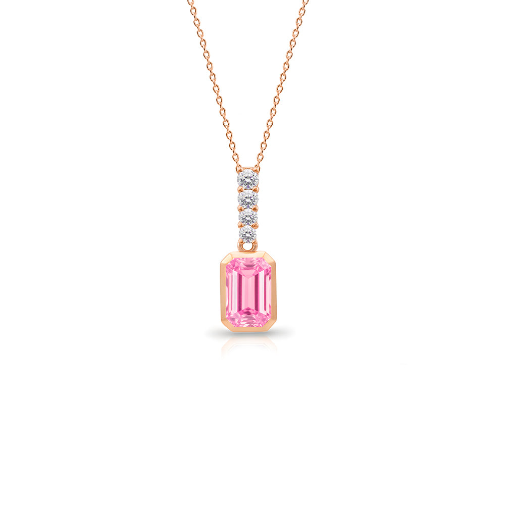 Pink Sapphire Emerald Cut Necklace