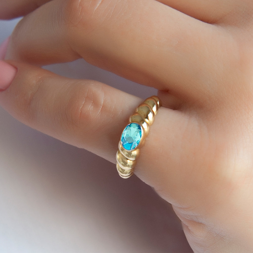 14K Gold Natural Aquamarine Bubble Ring