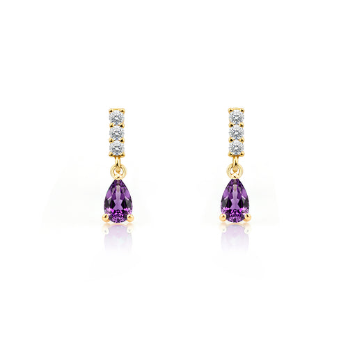 14K Gold Amethyst Drop Earrings