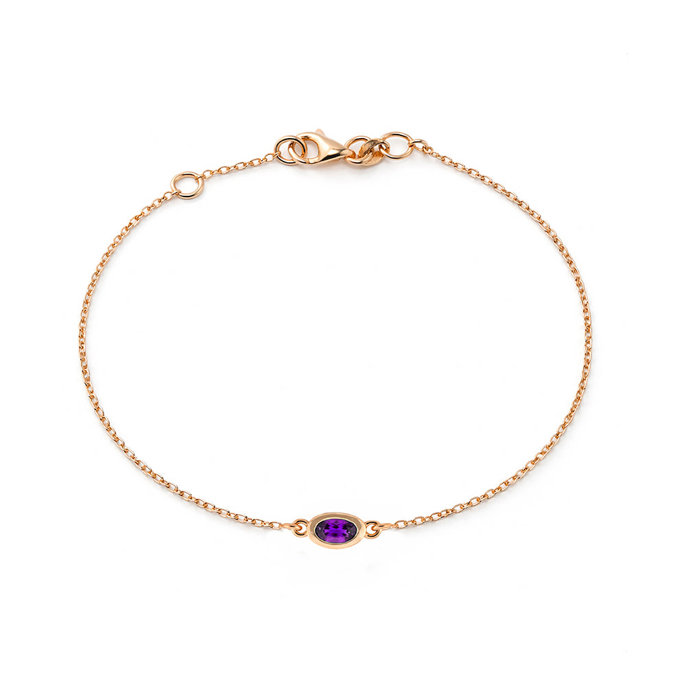14K Gold Oval Amethyst Bracelet