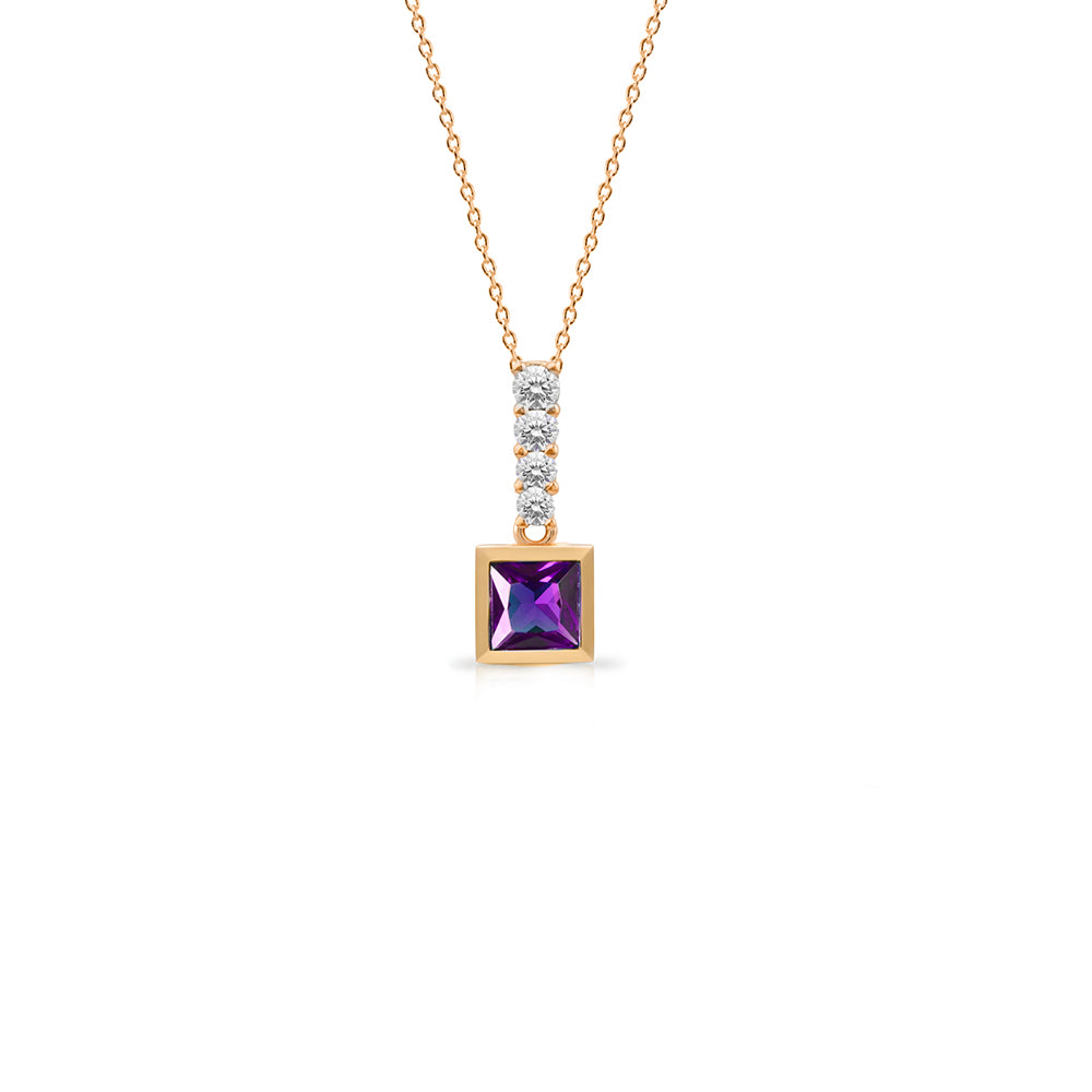 14K Gold Amethyst Princess Cut Necklace