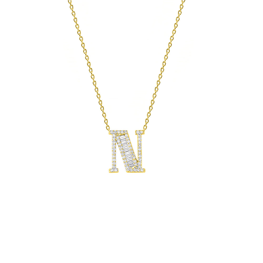 14K Gold Diamond Initial N Necklace