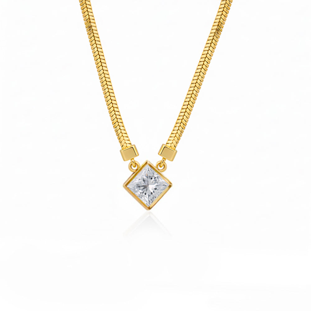 14K Gold Princess Cut White Sapphire Pendant