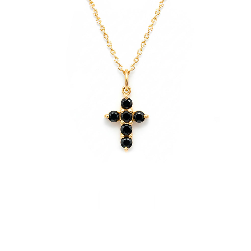 Modern Black Diamond Cross Necklace / Gift for Wife
