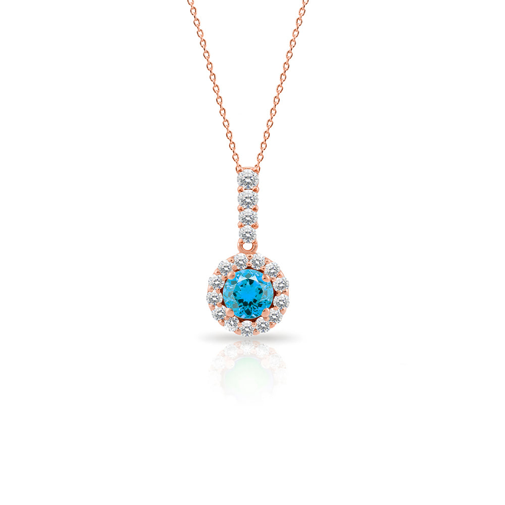 14K Gold Aquamarine Halo Necklace