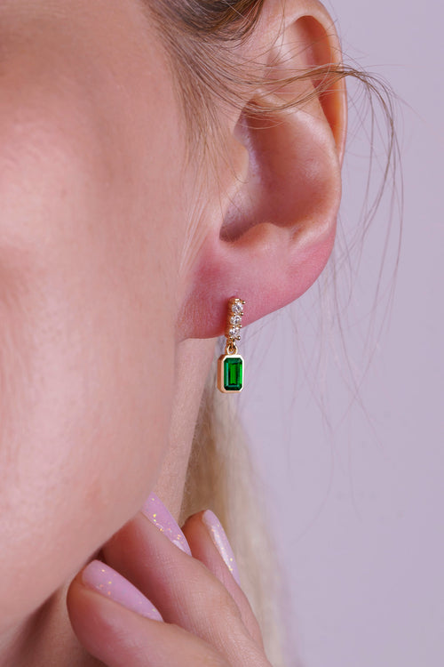 14K Gold Emerald Rectangular Earrings
