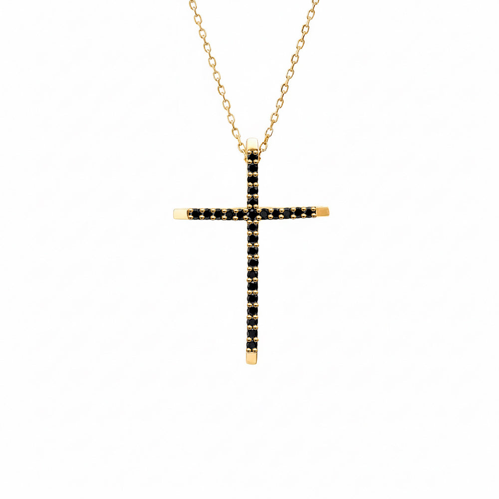 14K Gold Black Diamond Cross Necklace / Faith Pendant