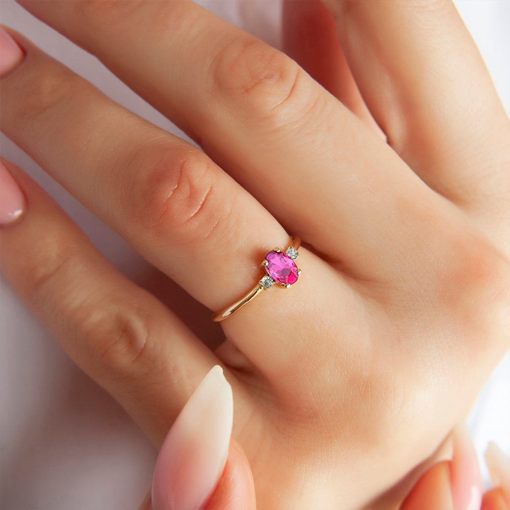 14K Gold Pink Sapphire Diamond Ring
