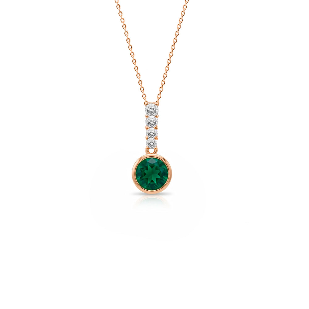 14K Gold Natural Emerald Diamond Necklace