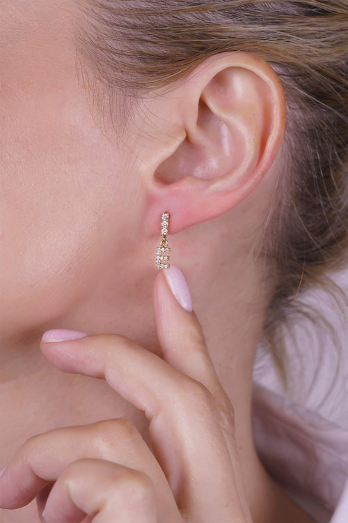 14K Gold Diamond Letter E Earring