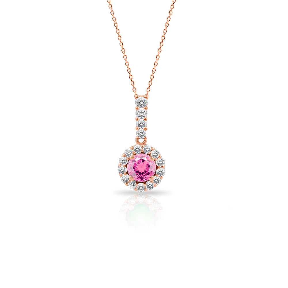 14K Gold Round Pink Sapphire Pendant, Natural Pink Sapphire Necklace