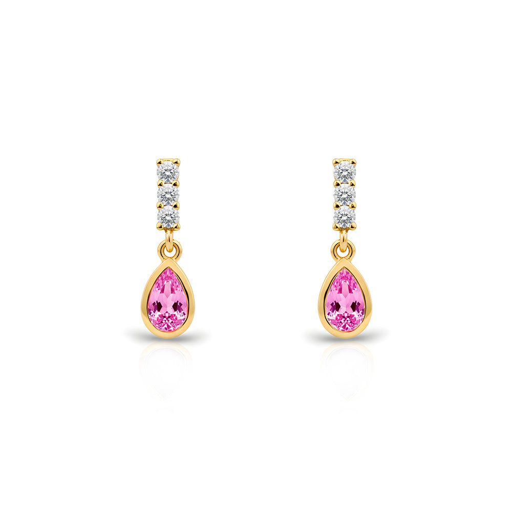 14K Gold Pink Sapphire Teardrop Earrings
